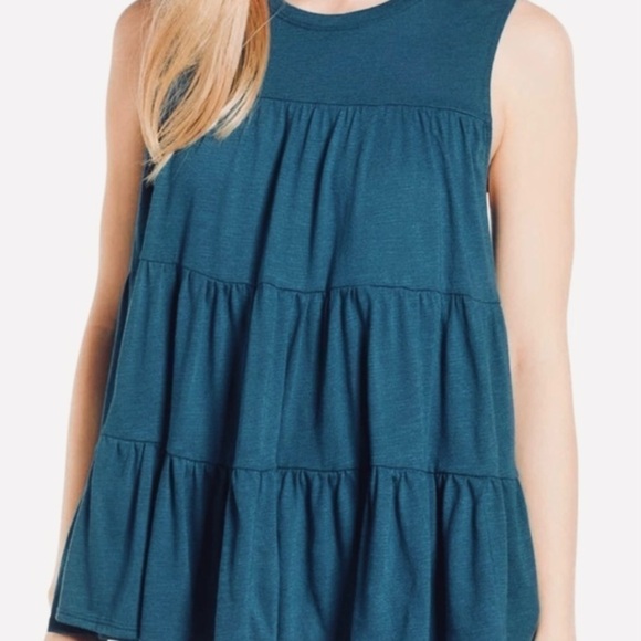 EVERLEIGH Teal Tiered Sleeveless Baby Doll Swing Top Small Petite NEW - Picture 1 of 5